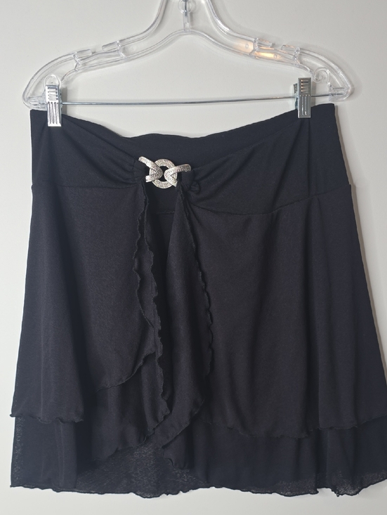 Vintage Dresses & Skirts - Vintage Black Tiered Wrap Skirt Coverup with Decorative Buckle